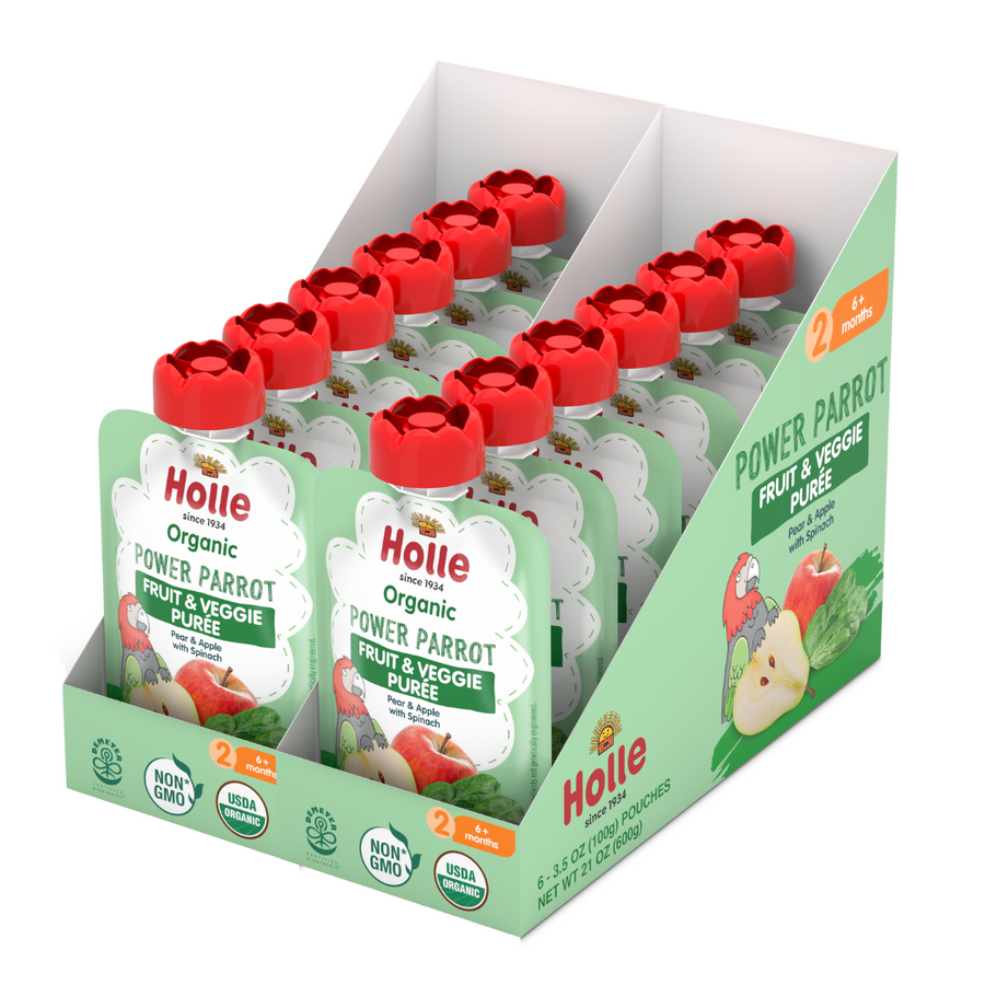 Holle Baby Food Pouches - Organic Fruit & Veggie Puree - Power Parrot (USA Version)