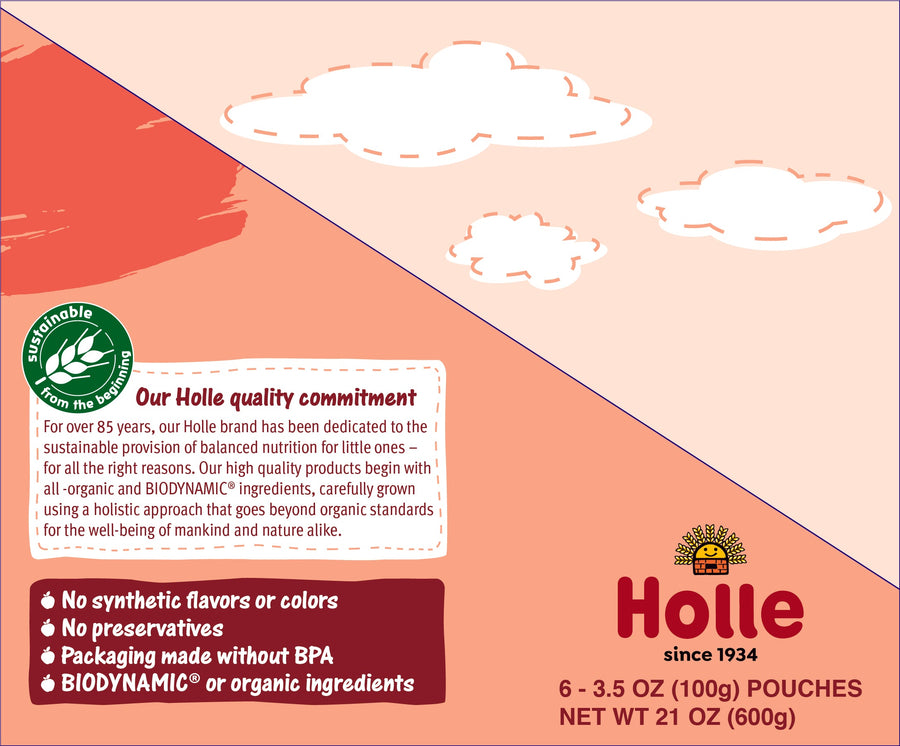 Holle Baby Food Pouches - Organic Fruit & Grain Puree -  Panda Peach (USA Version)