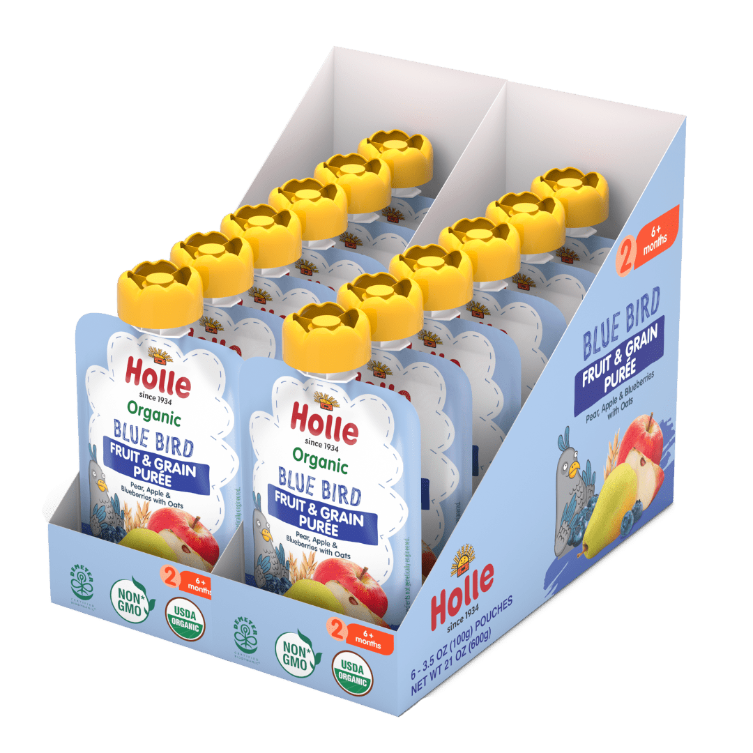 Holle Baby Food Pouches Organic Fruit Grain Puree Blue Bird