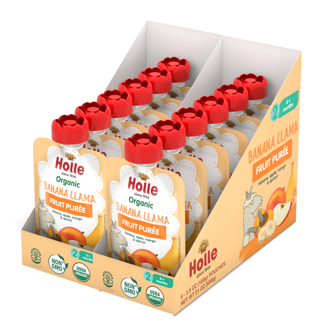 Holle Baby Food Pouches Organic Fruit Puree Banana Llama (USA