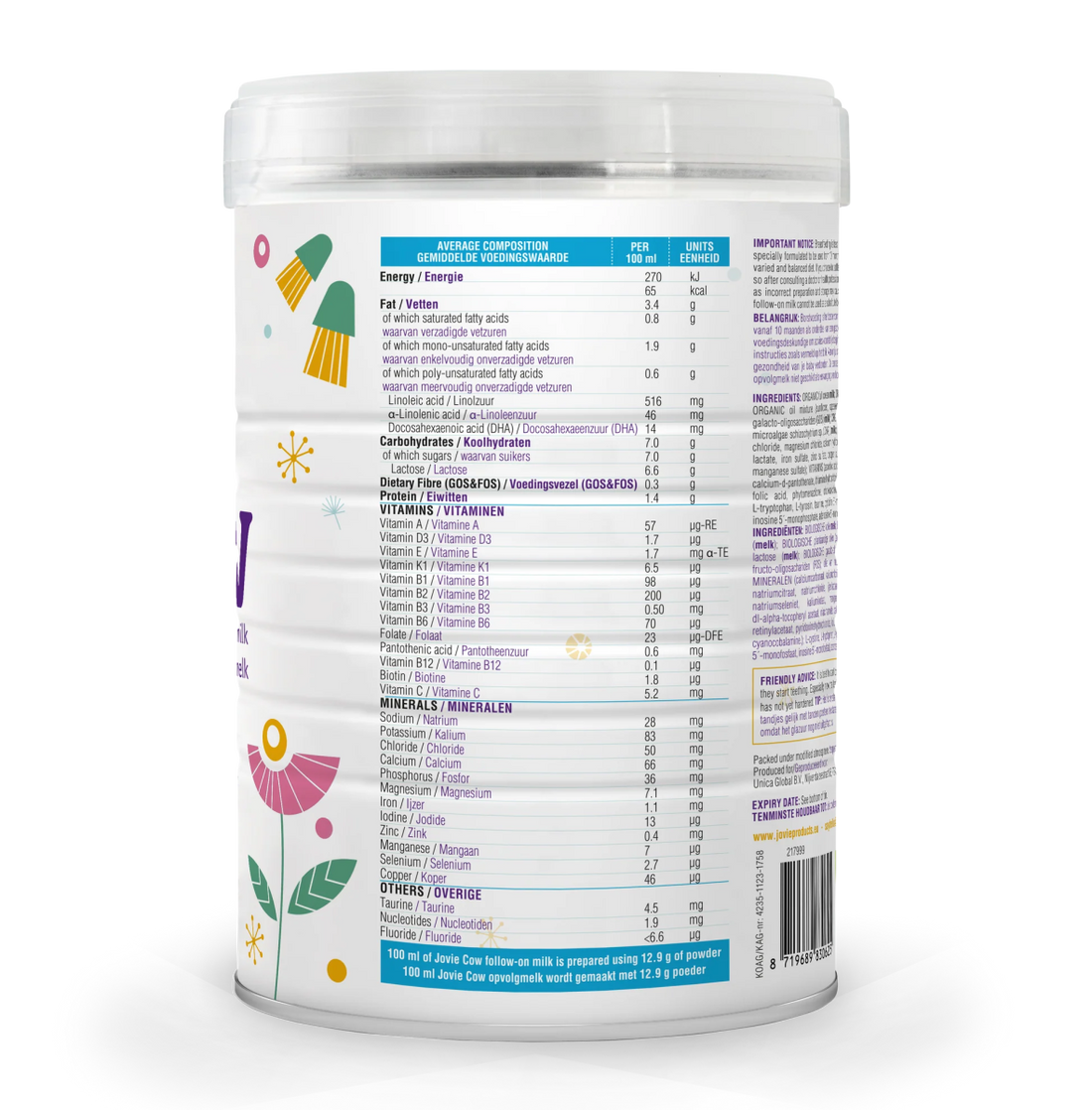 Jovie Organic Cow Milk Formula Stage 3 (800g) - Formuland