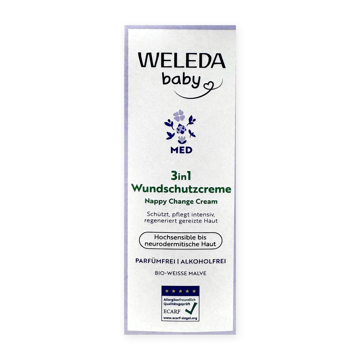 Weleda Baby Med 3in1 Nappy Change Cream White Mallow 50 ml, fragrance-free zinc diaper cream box for very sensitive to eczema-prone baby skin
