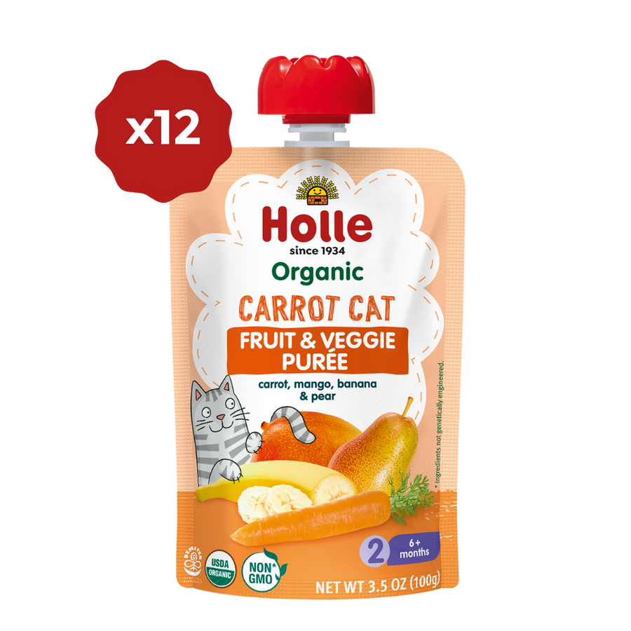 Holle Baby Food Pouches - Organic Fruit & Veggie Puree - Carrot Cat (USA Version)