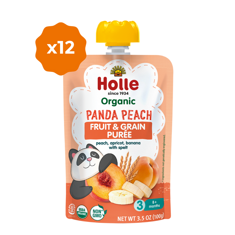 Holle Baby Food Pouches - Organic Fruit & Grain Puree -  Panda Peach (USA Version)