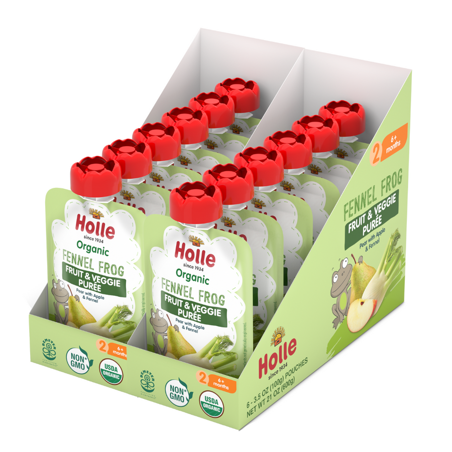 Holle Baby Food Pouches - Organic Fruit & Veggie Puree - Fennel Frog (USA Version)