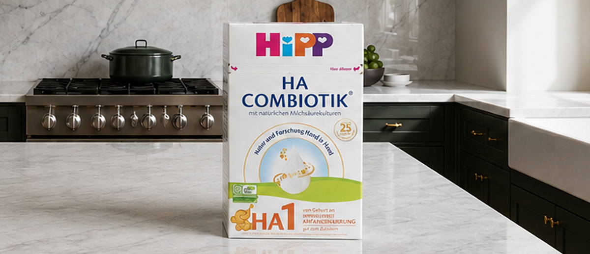 HiPP HA Combiotik on a kitchen counter