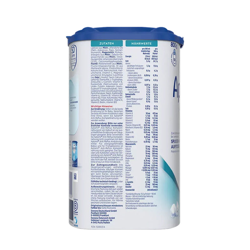 Aptamil Anti-Reflux 800g nutrition facts and ingredients label