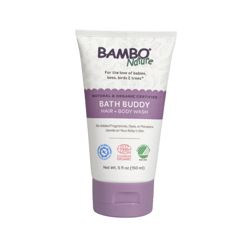 Bambo Nature Bath Buddy Baby Hair & Body Wash 5 fl oz – gentle, fragrance-free wash for sensitive skin, ECOCERT certified and safe for newborns, toddlers, and family use.
