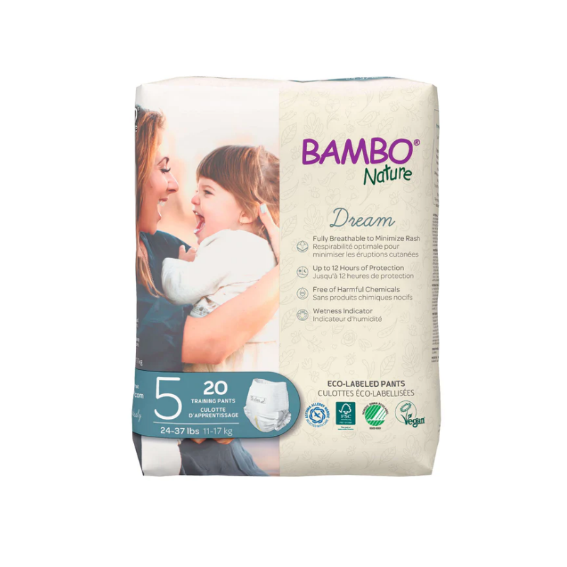 Bambo Nature Dream Training Pants Size 5 (24-37 lb) – bag of 20 breathable, fragrance-free training pants