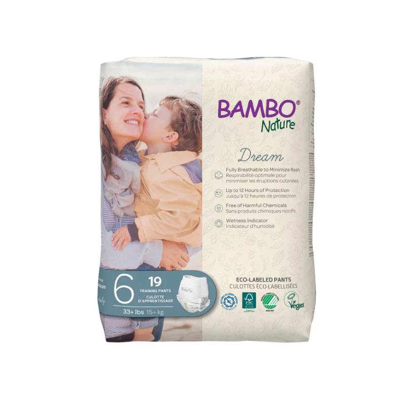 Bambo Nature Dream Training Pants Size 6 (33+ lb) – bag of 19 ultra-absorbent, eco-certified pull-on pants
