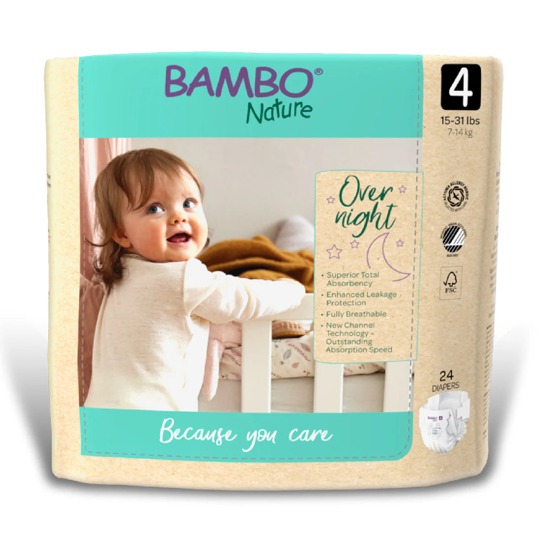 Bambo Nature Overnight Diapers Size 4 overnight leak protection diapers for babies 15 to 31 pounds