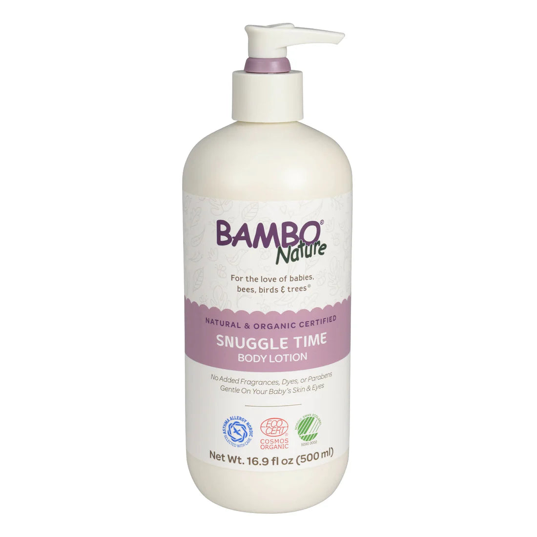 Bambo Nature Snuggle Time Body Lotion pump bottle providing gentle hydration for sensitive baby skin