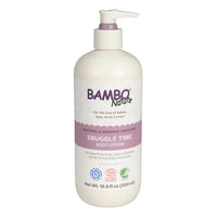 Bambo Nature Snuggle Time Body Lotion pump bottle providing gentle hydration for sensitive baby skin