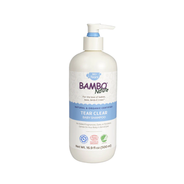 Bambo Nature Tear Clear Baby Shampoo 500 ml – gentle, tear-free and certified organic shampoo for sensitive baby skin.