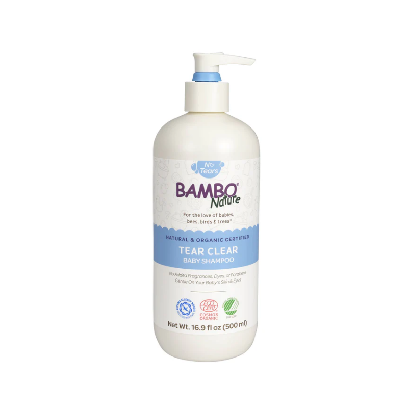 Bambo Nature Tear Clear Baby Shampoo 500 ml – gentle, tear-free and certified organic shampoo for sensitive baby skin.