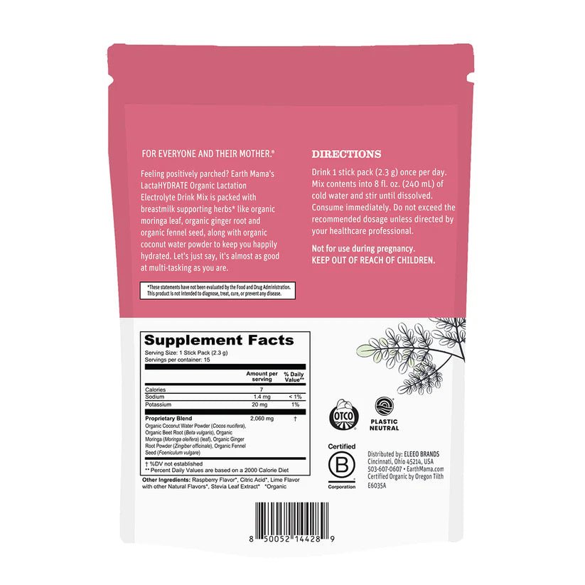 Earth Mama LactaHYDRATE Organic Lactation Electrolyte Drink Mix (15ct) - Formuland
