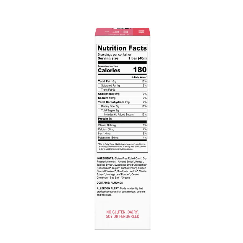 Earth Mama Organic Milkmaid Lactation Bars (Cranberry Almond, 5ct) - Formuland