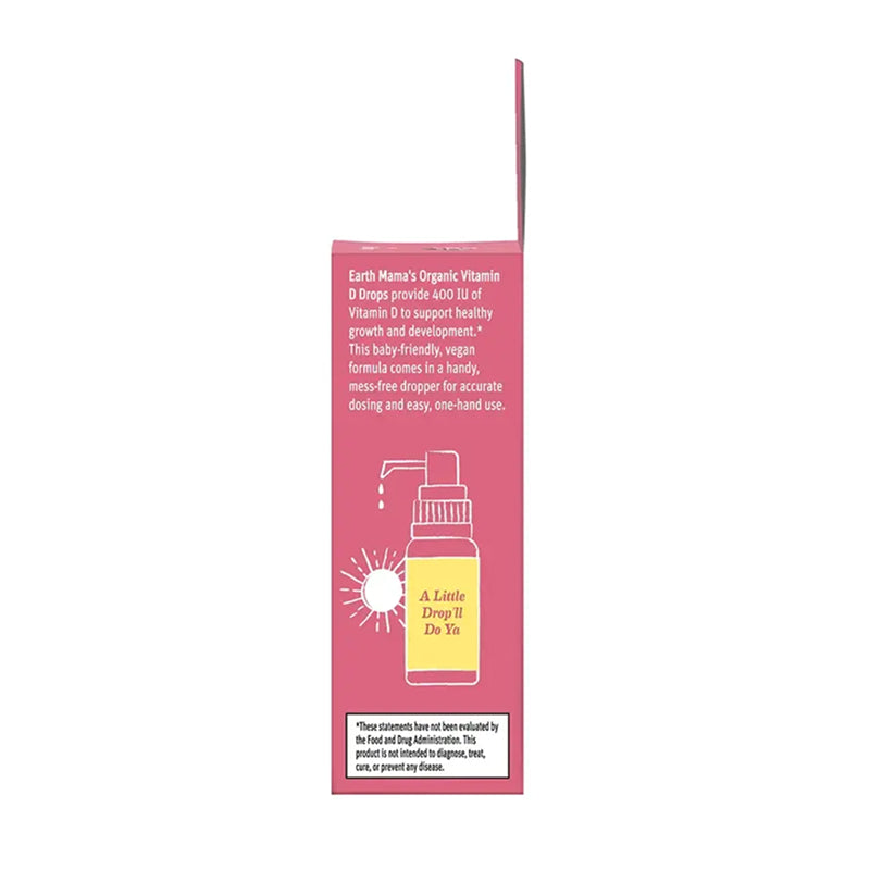 Earth Mama Organic Vitamin D Drops side label with directions and product information