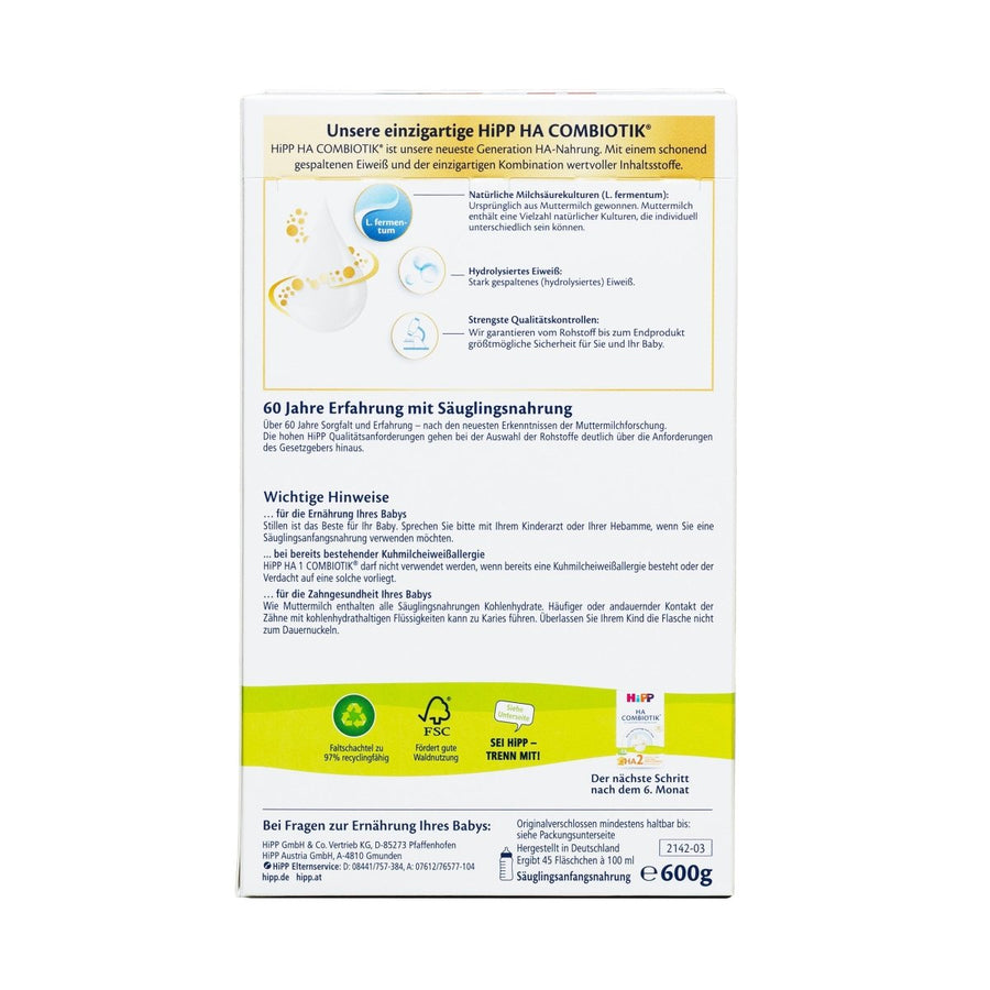 HiPP HA 1 - Hypoallergenic Formula (600g) | Order HiPP HA Stage 1