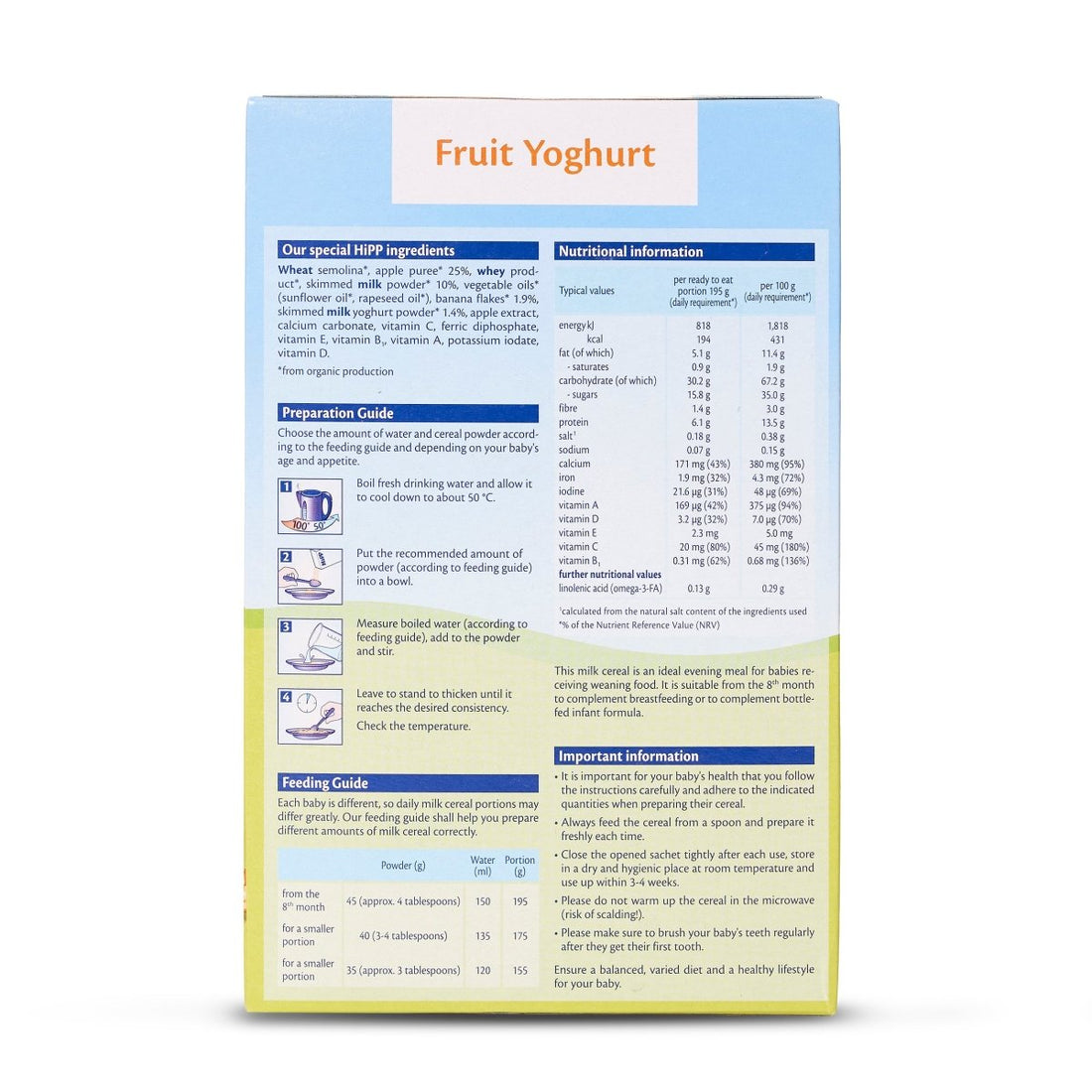 HiPP Organic Fruit Yoghurt Milk & Cereal from 8 months (250g) - Formuland