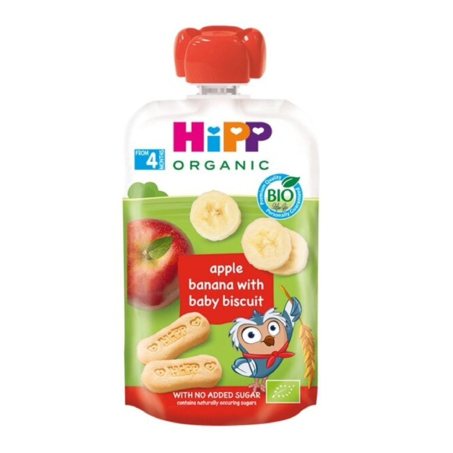 HiPP Organic Hippis Apple Banana & Baby Biscuit Puree – 6 Pack (From 4 Months) - Formuland