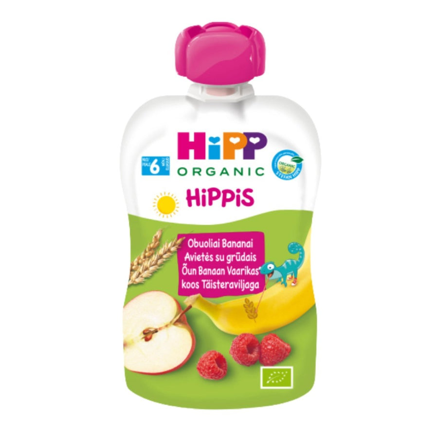 HiPP Organic Hippis Apple Banana Raspberry with Wholemeal Cereal Puree – 6 Pack (From 6 Months) - Formuland