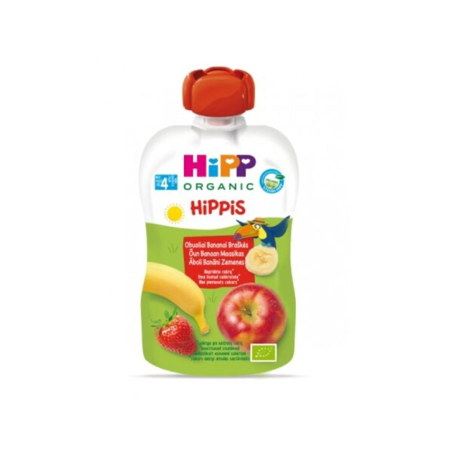 HiPP Organic Hippis Strawberry Banana in Apple Puree – 6 Pack (From 4 Months) - Formuland
