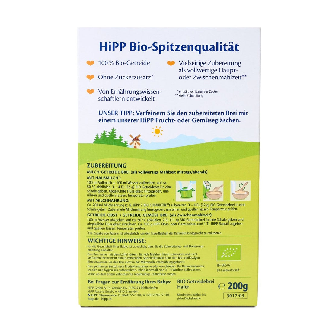 HiPP Organic Porridge 100% Oats from 5 months (German)(200g) - Formuland