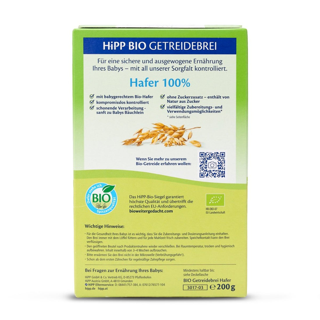HiPP Organic Porridge 100% Oats from 5 months (German)(200g) - Formuland