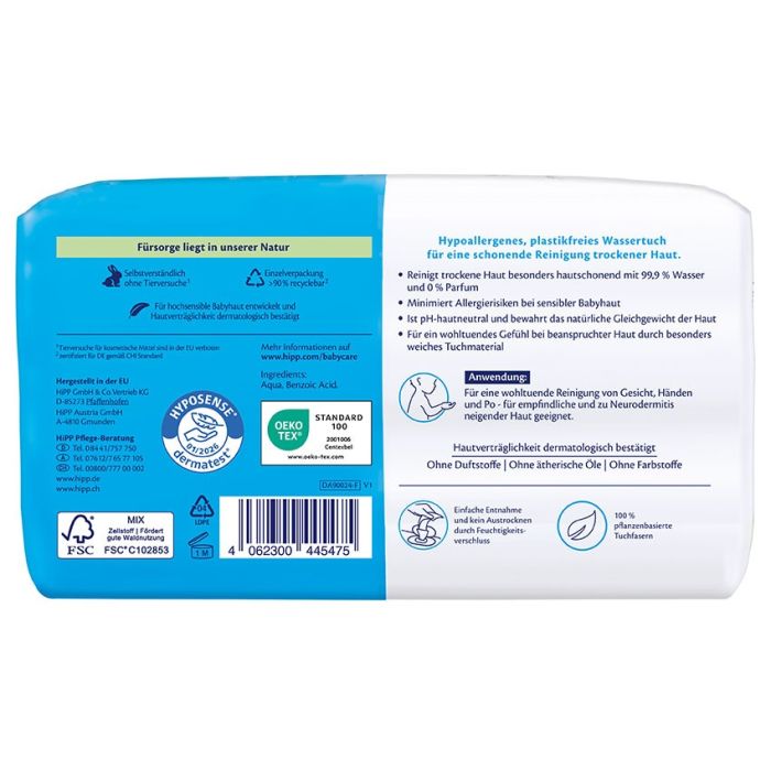 HiPP Soft & Pur baby wipes made with 99.9 percent water for newborn sensitive skin