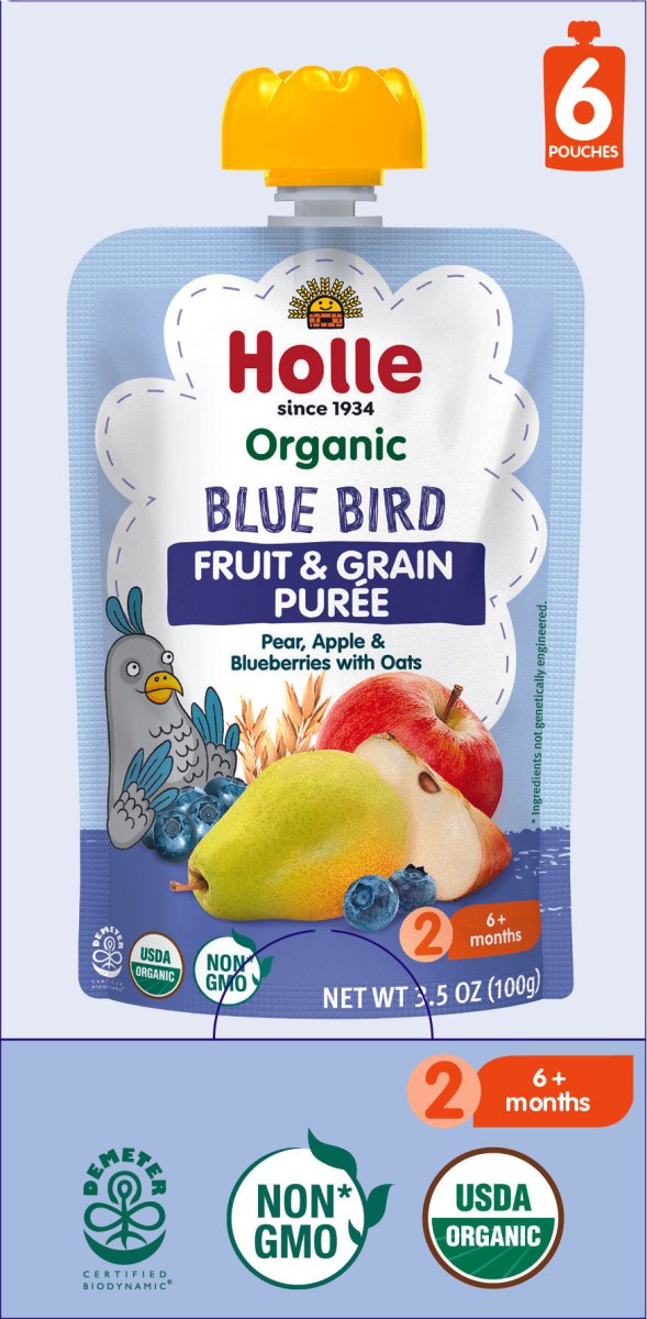 Holle Baby Food Pouches - Organic Fruit & Grain Puree - Blue Bird (USA Version) - Formuland