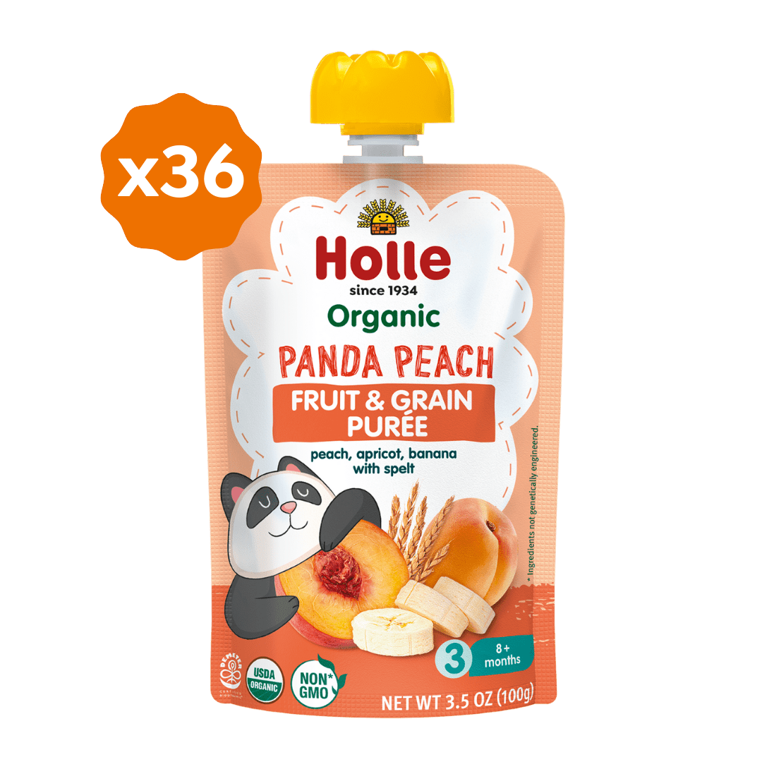 Holle Baby Food Pouches - Organic Fruit & Grain Puree - Panda Peach (USA Version) - Formuland