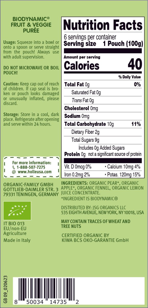 Holle Baby Food Pouches - Organic Fruit & Veggie Puree - Fennel Frog (USA Version) - Formuland