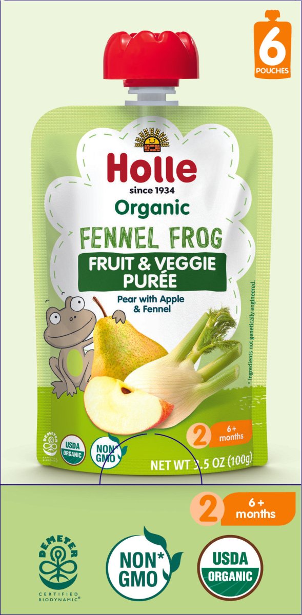 Holle Baby Food Pouches - Organic Fruit & Veggie Puree - Fennel Frog (USA Version) - Formuland
