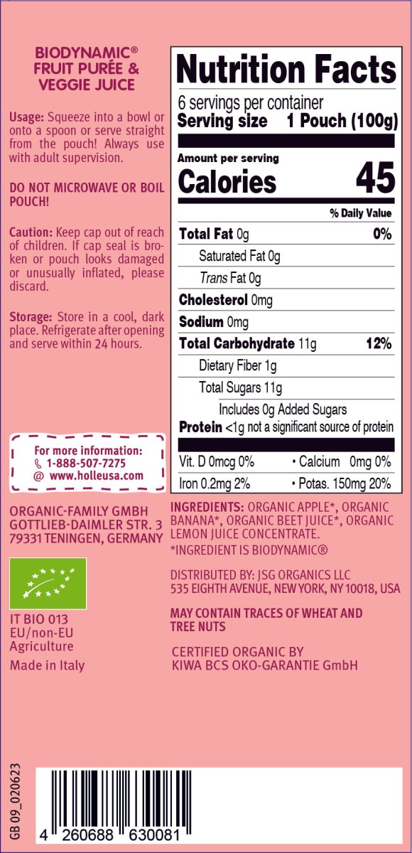 Holle Baby Food Pouches - Organic Fruit & Veggie Puree - Zebra Beet (USA Version) - Formuland