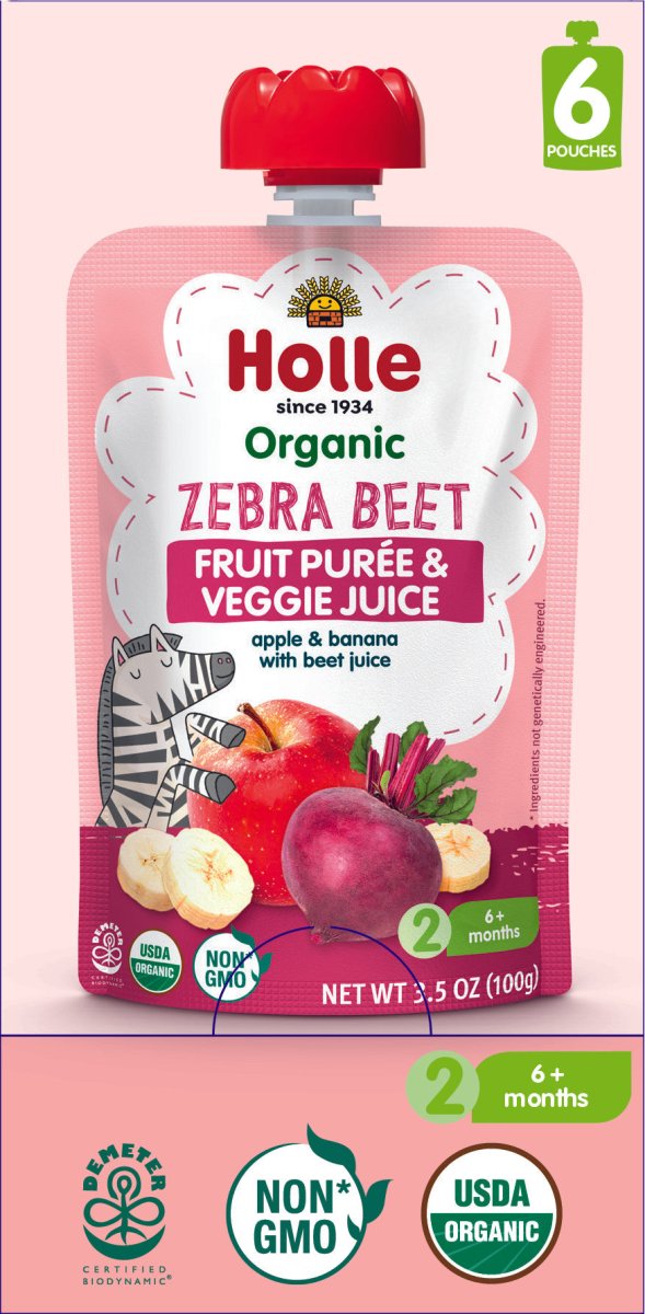 Holle Baby Food Pouches - Organic Fruit & Veggie Puree - Zebra Beet (USA Version) - Formuland