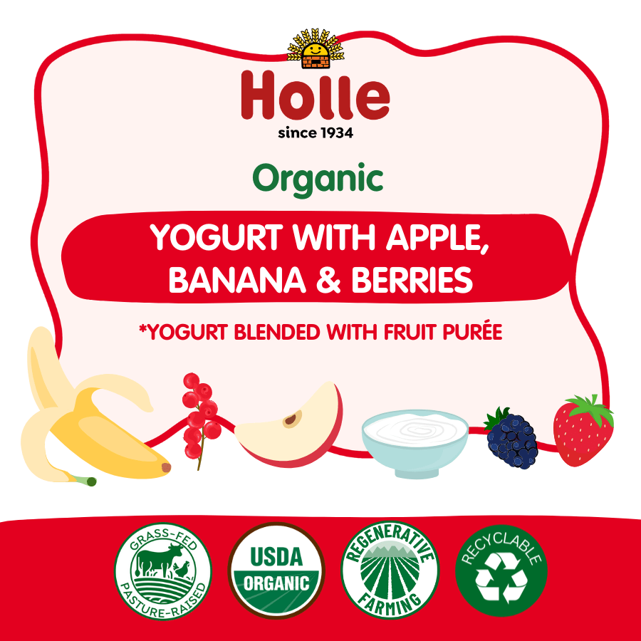 Holle Organic Apple, Banana & Berries Yogurt Pouches - Formuland
