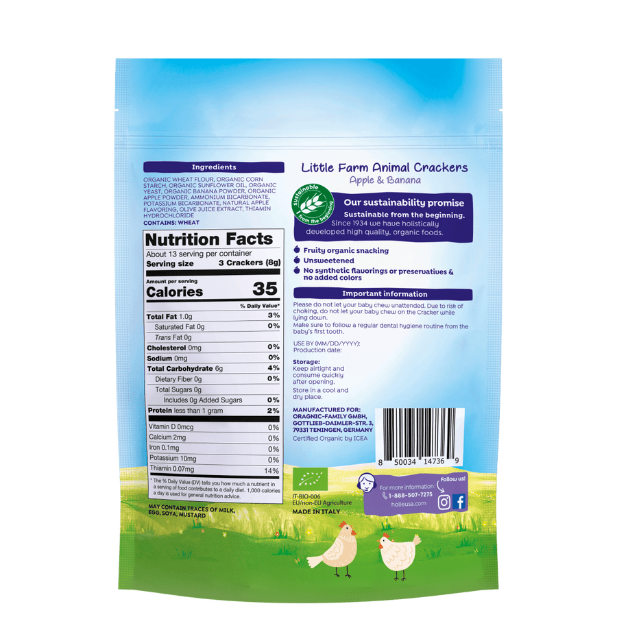 Holle Organic Little Farm Animal Crackers - Apple & Banana (USA Version) - Formuland