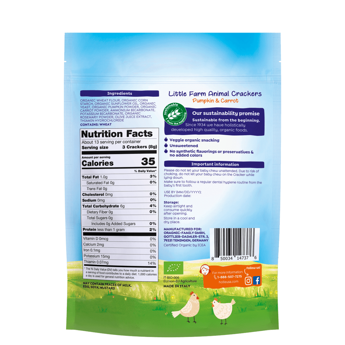 Holle Organic Little Farm Animal Crackers - Pumpkin & Carrot (USA Version) - Formuland