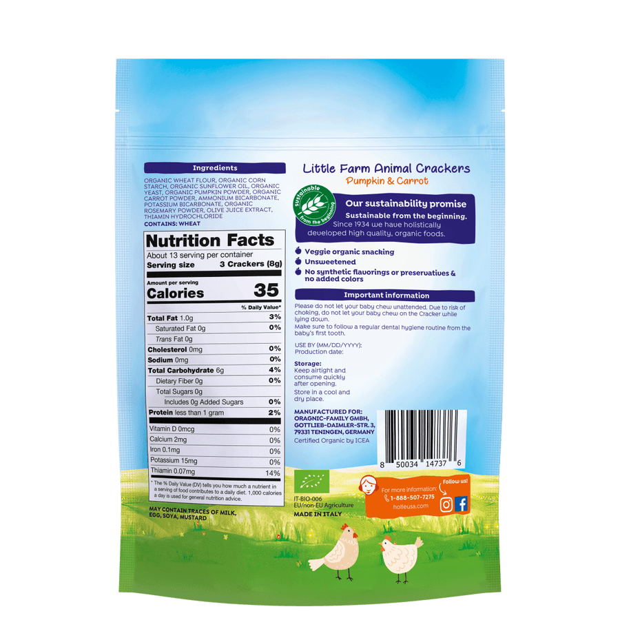 Holle Organic Little Farm Animal Crackers - Pumpkin & Carrot (USA Version) - Formuland