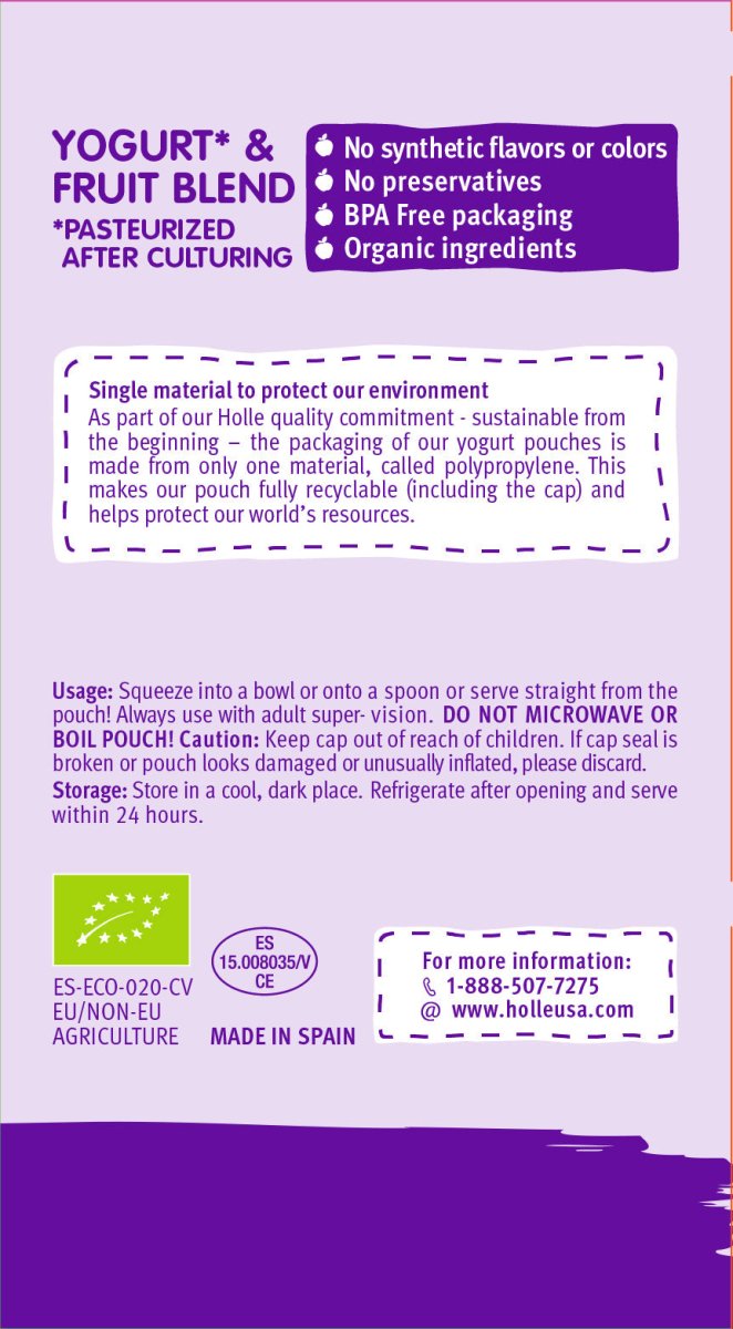 Holle Organic Yogurt Pouches - Blueberries, Apple & Banana - 10 Pack (USA Version) - Formuland