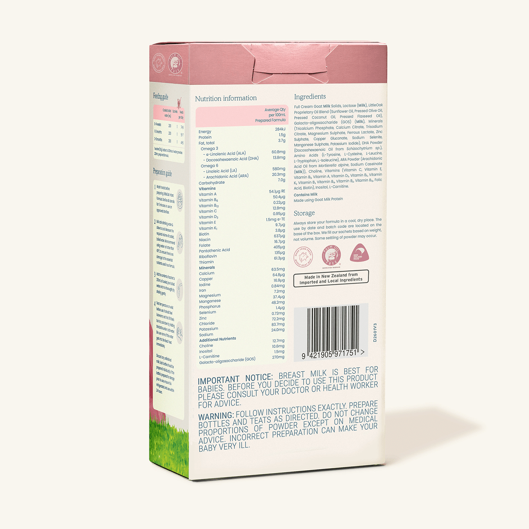 LittleOak Natural Goat Milk Infant Formula with Olive Oil – Stage 1 Travel Sachets (6x30g) - Formuland
