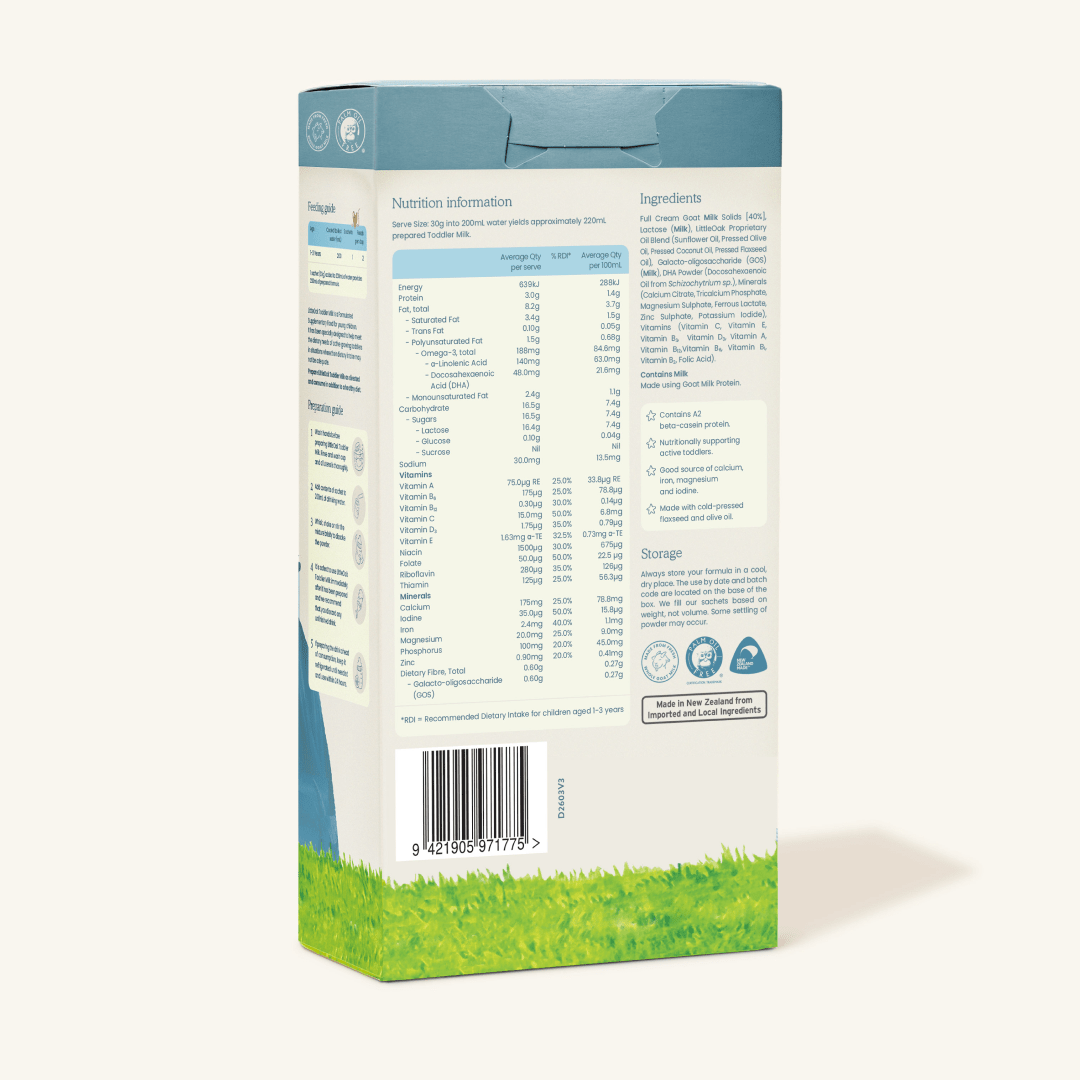 LittleOak Natural Goat Milk Toddler Milk with Olive Oil – Stage 3 Travel Sachets (6x30g) - Formuland